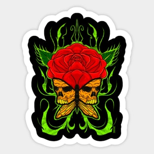 Skull winged butterfly and rose Sticker